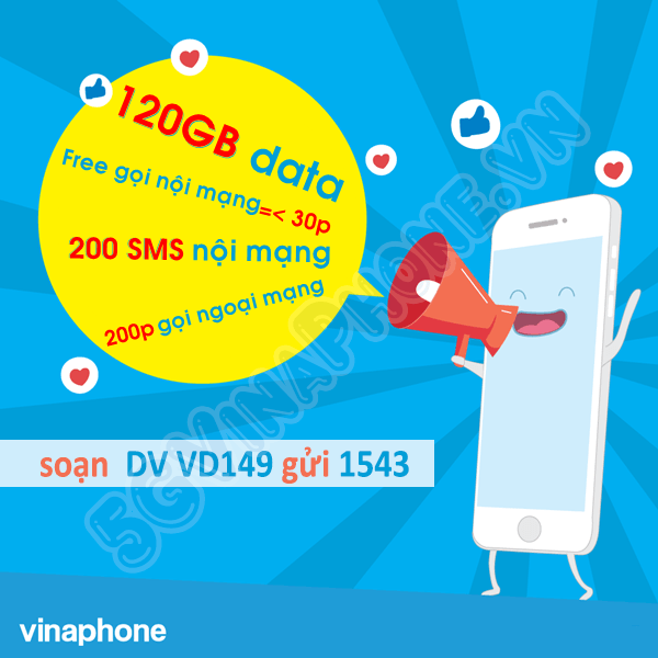 Ưu đãi data + gọi + sms thả ga cả tháng khi đăng ký gói VD149 của Vinaphone