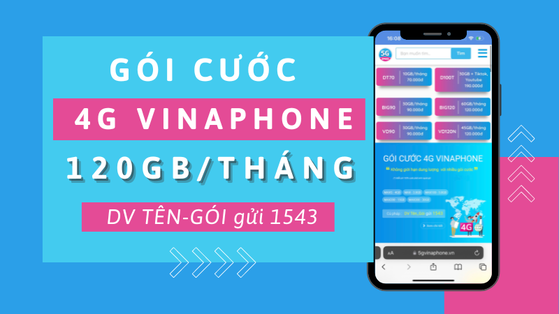 Đăng ký gói cước 4G Vinaphone 120GB/tháng dùng data thả ga