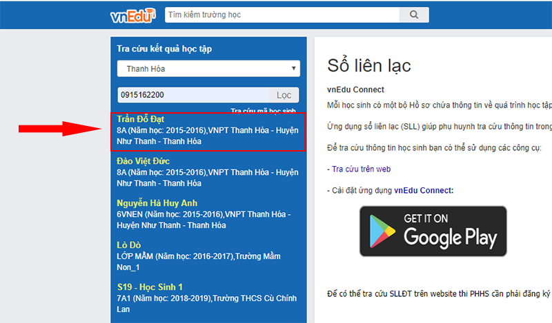 Hướng dẫn cách tra cứu điểm trên VnEdu 