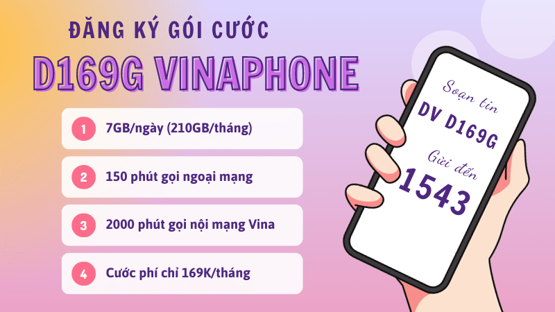 Đăng ký gói cước D169G Vinaphone nhận data, gọi Free thả ga cả tháng