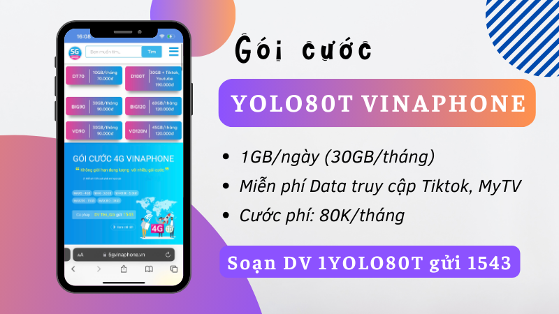 Đăng ký gói cước YOLO80T Vinaphone miễn phí data khủng