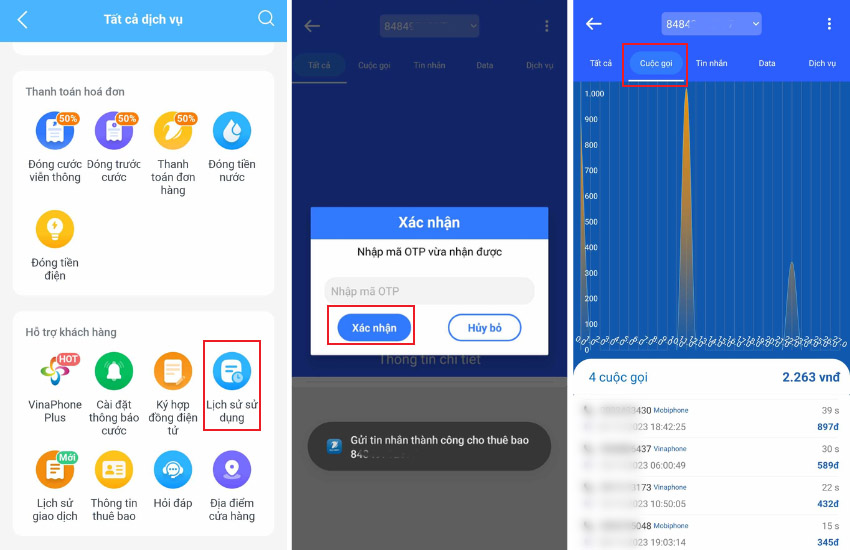 Cách xem lịch sử cuộc gọi đến sim Vinaphone 